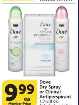 Pavilions Dove Dry Spray or Clinical Antiperspirant offer
