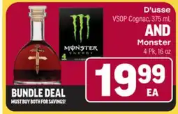 Tony’s Fresh Market D'usse VSOP Cognac, 375mL AND Monster 4 Pk, 16oz offer