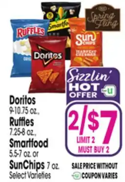 Jewel-Osco Doritos 9-10.75 oz., Ruffles 7.25-8 oz., Smartfood 5.5-7 oz. or SunChips 7 oz offer