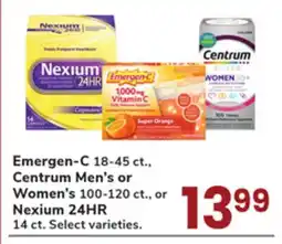 Jewel-Osco Emergen-C 18-45 ct., Centrum Men's or Women's 100-120 ct., or Nexium 24HR 14 ct offer