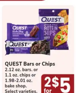 Jewel-Osco QUEST Bars or Chips 2.12 oz. bars. or 1.1 oz. chips or 1.98-2.01 oz. bake shop offer