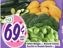 Jewel-Osco Yellow Mangos ea. Broccoli Crowns, Zucchini or Brussels Sprouts lb offer
