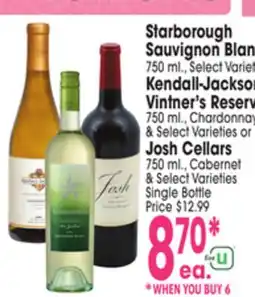 Jewel-Osco Starborough Sauvignon Blanc 750 ml., Kendall-Jackson Vintner's Reserve 750 ml., Josh Cellars offer