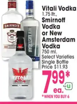 Jewel-Osco Vitali Vodka 1.75, Smirnoff Vodka or New Amsterdam Vodka offer