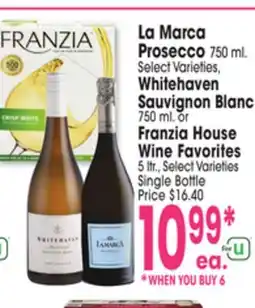 Jewel-Osco La Marca Prosecco 750 ml. Whitehaven Sauvignon Blanc 750 ml. or Franzia House Wine Favorites 5 ltr offer