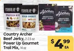 Tony’s Fresh Market Country Archer Beef Jerky, 2-2.5 oz Power Up Gourmet Trail Mix, 14 oz offer