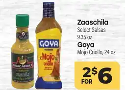 Tony’s Fresh Market Zaaschila Select Salsas 9.35 oz Goya Mojo Criollo, 24 oz offer