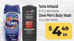 Tony’s Fresh Market Tums Antacid 32-72 ct., Dove Men's Body Wash 13.5 oz offer