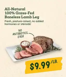 Sprouts Farmers Market All-Natural 100% Grass-Fed Boneless Lamb Leg offer