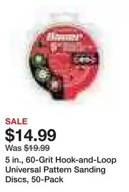 Harbor Freight Tools 5 in., 60-Grit Hook-and-Loop Universal Pattern Sanding Discs, 50-Pack offer
