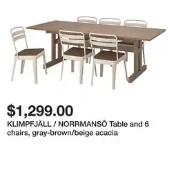 Ikea KLIMPFJÄLL / NORRMANSÖ Table and 6 chairs, gray-brown/beige acacia offer