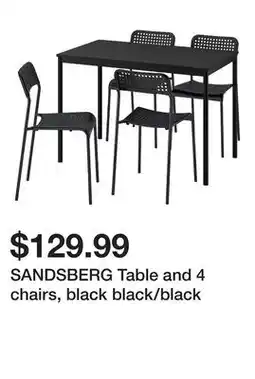 Ikea SANDSBERG Table and 4 chairs, black black/black offer