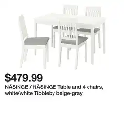 Ikea NÄSINGE / NÄSINGE Table and 4 chairs, white/white Tibbleby beige-gray offer