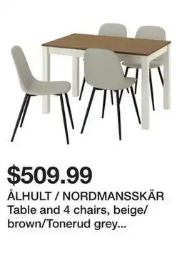Ikea ÅLHULT / NORDMANSSKÄR Table and 4 chairs, beige/brown/Tonerud grey black offer
