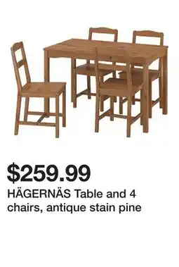 Ikea HÄGERNÄS Table and 4 chairs, antique stain pine offer