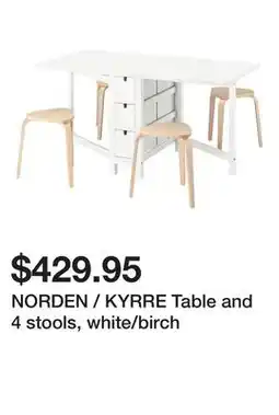 Ikea NORDEN / KYRRE Table and 4 stools, white/birch offer