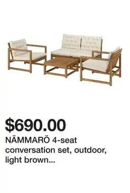 Ikea NÄMMARÖ 4-seat conversation set, outdoor, light brown stained/Kuddarna light grey-beige offer