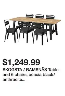 Ikea SKOGSTA / RAMSNÄS Table and 6 chairs, acacia black/anthracite Vissle dark gray offer
