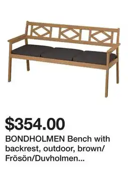 Ikea BONDHOLMEN Bench with backrest, outdoor, brown/Frösön/Duvholmen dark gray offer