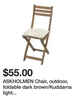 Ikea ASKHOLMEN Chair, outdoor, foldable dark brown/Kuddarna light grey-beige offer