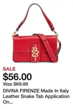 Marshalls DIVINA FIRENZE Made In Italy Leather Snake Tab Application On Baguette Shoulder Bag offer