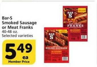 Vons Bar S Smoked Sausage Or Meat Franks offer