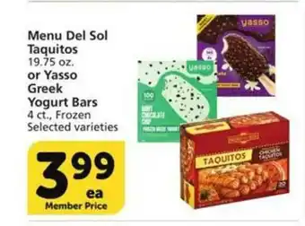 Vons Menu Del Sol Taquitos Or Yogurt Bars offer