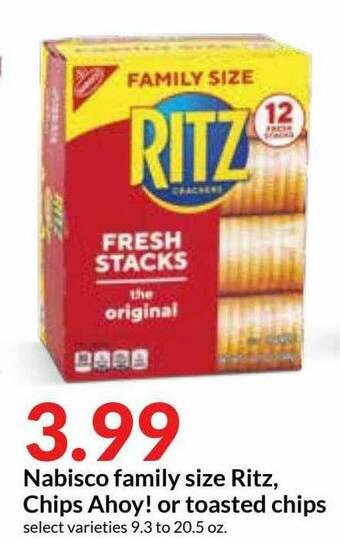 Hy-Vee Nabisco Family Size Ritz, Chips Ahoy! Or Toasted Chips offer