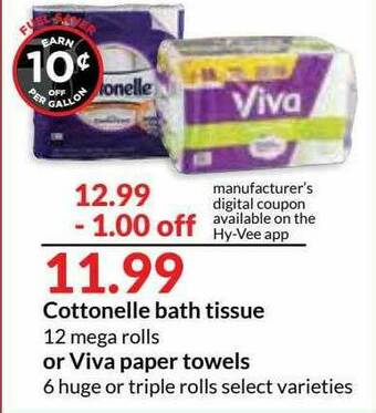 Hy-Vee Cottonelle Bath Tissue Or Viva Paper Towels offer