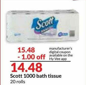 Hy-Vee Scott 1000 Bath Tissue offer