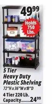Ocean State Job Lot 5-tier Heavy Duty Plastic Shelving, 4 Tier 220 Lb. Capacity offer