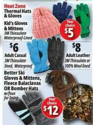 Ocean State Job Lot Heat Zone Thermal Hats & Gloves, Better Ski Gloves & Mittens, Fleece Balaclavas Or Bomber Hats offer