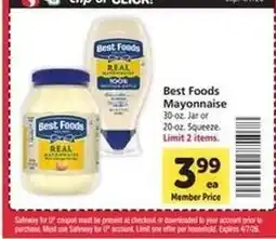 Safeway Best Foods Mayonnaise offer