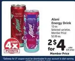 Safeway Alani Energy Drink offer