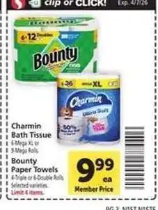 Safeway Charmin Bath Tissue, Bounty Paper Towels offer