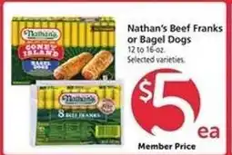 Safeway Nathan’s Beef Franks or Bagel Dogs offer