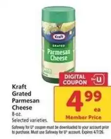 Safeway Kraft Grated Parmesan Cheese offer
