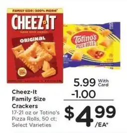 Kroger Cheez-It Family Size Crackers or Totino's Pizza Rolls offer