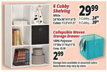 Ocean State Job Lot 6 Cubby Shelving, Collapsible Woven Storage Drawer offer