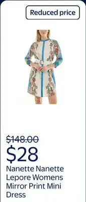 Walmart Nanette Nanette Lepore Womens Long Sleeve Tie Waist Mirror Print Mini Dress offer