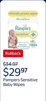 Walmart Pampers Sensitive Baby Wipes Unscented offer