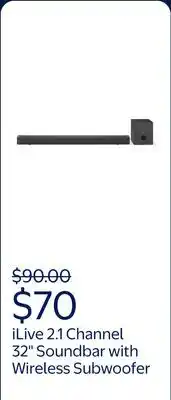 Walmart iLive v5.0 Bluetooth 2.1 Channel 32 Soundbar with Wireless Subwoofer offer