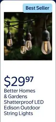 Walmart Better Homes & Gardens Commercial Grade Shatterproof LED Edison Outdoor String Lights, Heavy Duty offer