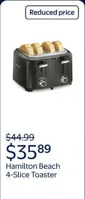 Walmart Hamilton Beach 4-Slice Toaster with Extra-Wide Slots, Toast Boost, and Removable Crumb Tray, Black offer