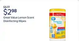 Walmart Great Value Lemon Scent Disinfecting Wipes offer