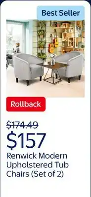Walmart Renwick Modern Upholstered Tub Chair for Livingroom, Set of 2, Gray Velvet offer
