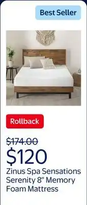 Walmart Zinus Spa Sensations Serenity 8 Memory Foam Mattress offer