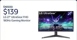 Walmart LG 27 UltraGear FHD 180Hz Gaming Monitor with AMD FreeSync, 27GS40W-B offer