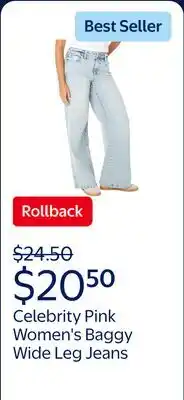 Walmart Celebrity Pink Women's and Women's Plus Baggy Wide Leg Jeans, Available in 30, 32, and 34 inseams offer