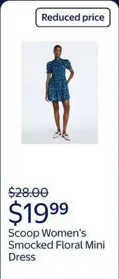 Walmart Scoop Women's and Women's Plus Smocked Floral Mini Dress offer